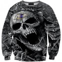 Baltimore Ravens 3D Hoodie Skull Gray