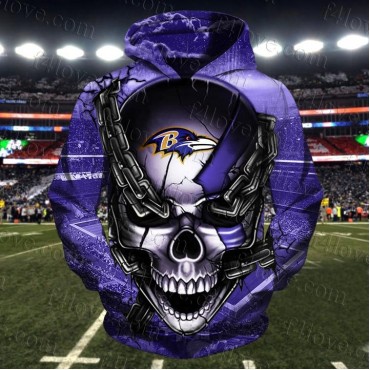 Baltimore Ravens 3D Hoodie Skull Sweatshirts