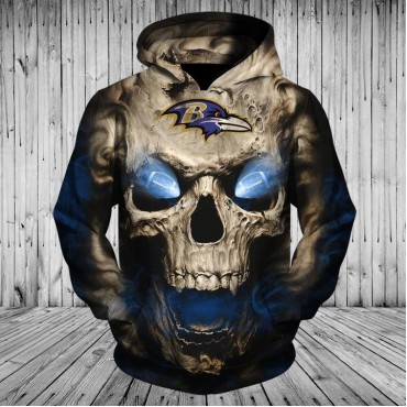 Baltimore Ravens 3D Hoodie Skull