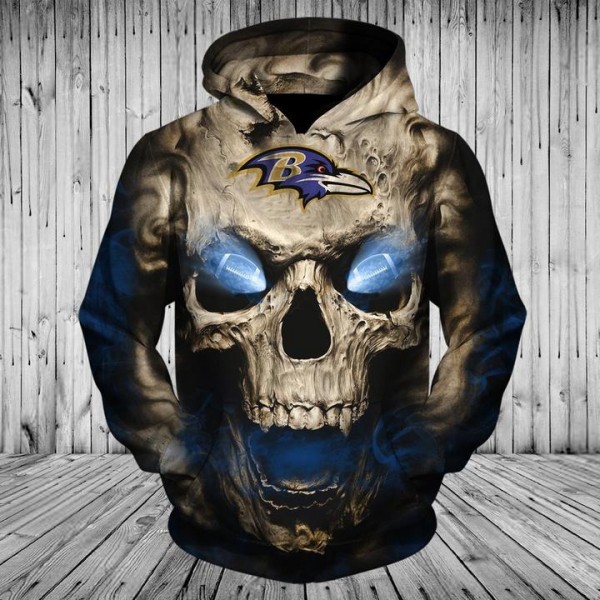 Baltimore Ravens 3D Hoodie Skull