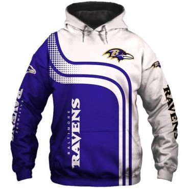 Baltimore Ravens 3D Hoodie White Blue Sweatshirt