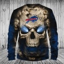 Buffalo Bills 3D Hoodie Gray Blue Skull