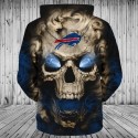 Buffalo Bills 3D Hoodie Gray Blue Skull