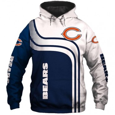 Chicago Bears 3D Hoodie White Blue Sweatshirt