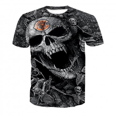 Chicago Bears 3D T-shirt Gray Skull