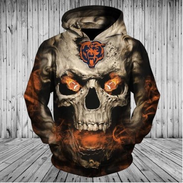 Chicago Bears Hoodie 3D Skull Fire