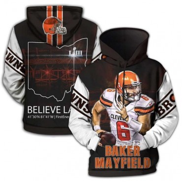 Cleveland Browns 3D Hoodie Black White Jacket