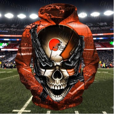 Cleveland Browns 3D Hoodie Chain Skull Sweatshirt