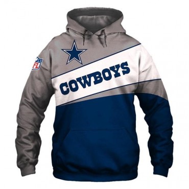 Dallas Cowboys 3D Hoodie Gray and Blue