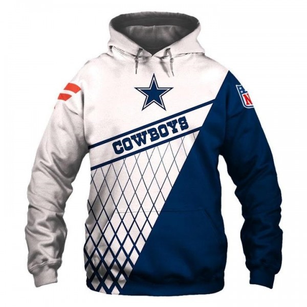 Dallas Cowboys 3D Hoodie White Blue Net