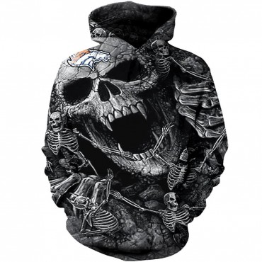 Denver Broncos 3D Hoodie Gray Skull