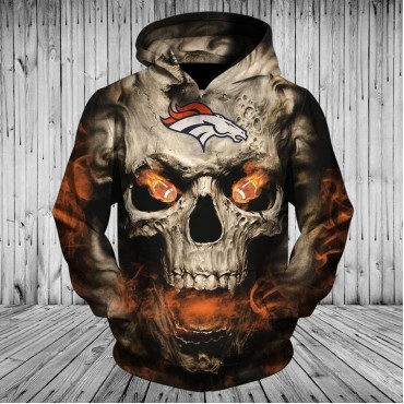 Denver Broncos 3D Hoodie Skull