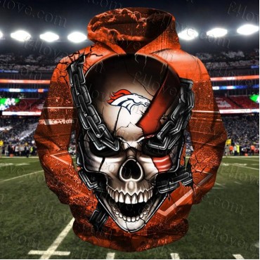 Denver Broncos 3D Hoodie Skull Gray