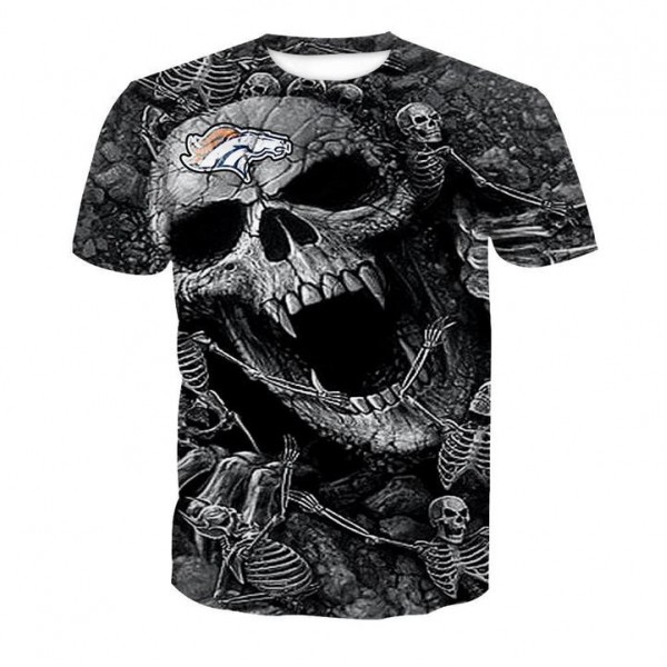 Denver Broncos 3D T-Shirt Gray Skull