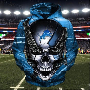 Detroit Lions 3D Hoodie Chains Skull