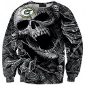 Green Bay Packers 3D Hoodie Gray Skull