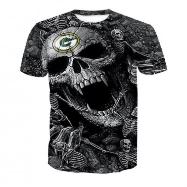 Green Bay Packers 3D T-shirt Gray Skull