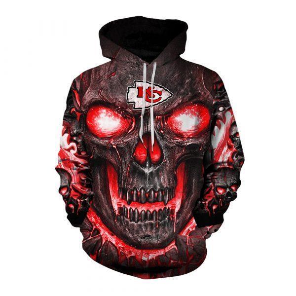 Kansas City Chiefs 3D Hoodie Nice Skull