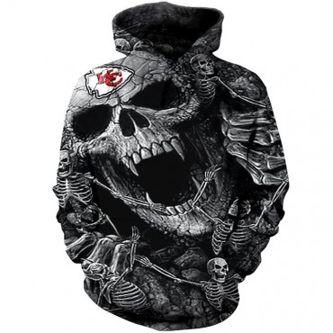 Kansas City Chiefs Hoodie 3D Grey Skull