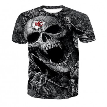 Kansas City Chiefs T-Shirt 3D Grey Skull