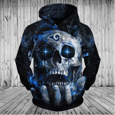 Los Angeles Rams 3D Hoodie Blue Skull