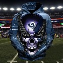 Los Angeles Rams 3D Hoodie Grey Skull