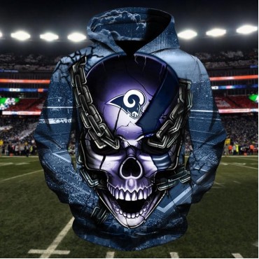 Los Angeles Rams 3D Hoodie Grey Skull