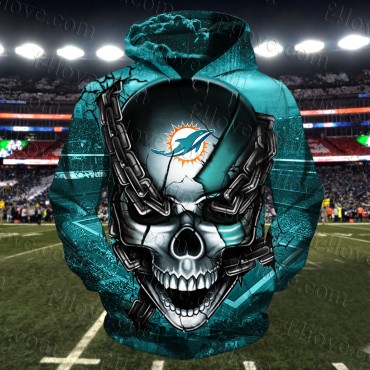 Miami Dolphins 3D Hoodie Chains Skull