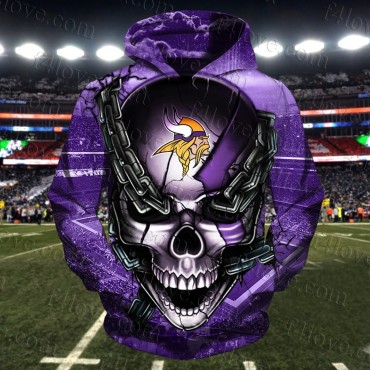 Minnesota Vikings 3D Hoodie Chains Skull