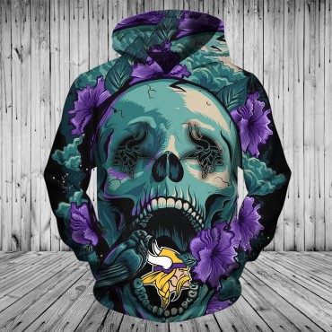 Minnesota Vikings 3D Hoodie Cool Flower Skull