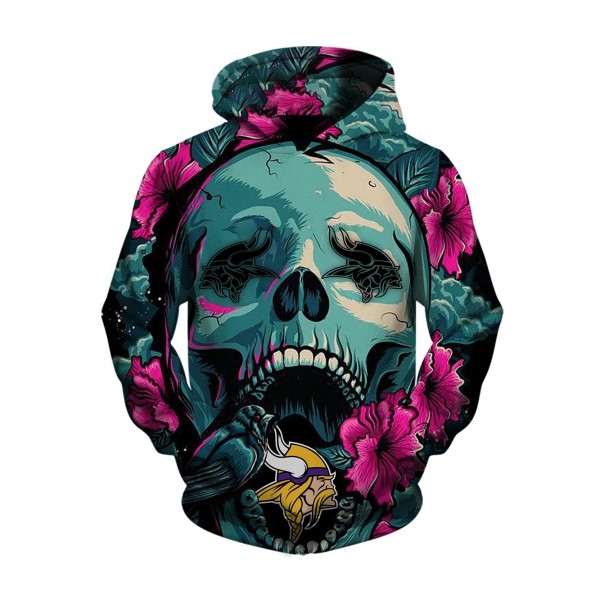 Minnesota Vikings 3D Hoodie Flowers Skull