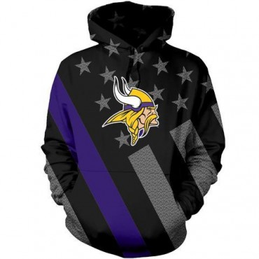 Minnesota Vikings 3D Hoodie Grey Flag