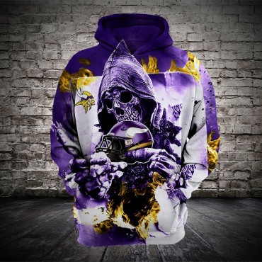 Minnesota Vikings 3D Hoodie Purple Hot Skull