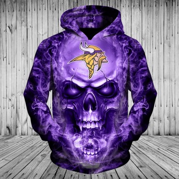 Minnesota Vikings 3D Hoodie Purple Skull