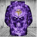 Minnesota Vikings 3D Hoodie Purple Skull
