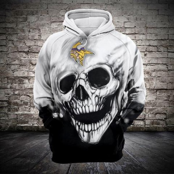 Minnesota Vikings 3D Hoodie White Skull