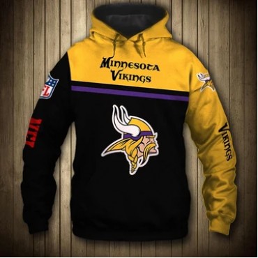 Minnesota Vikings 3D Hoodie Yellow and Black