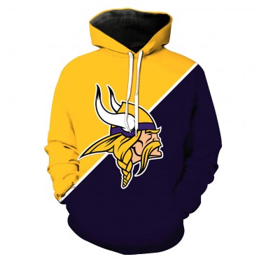 Minnesota Vikings 3D Hoodie Yellow and Blue