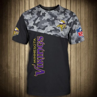 Minnesota Vikings 3D Tshirt Black and Camouflage