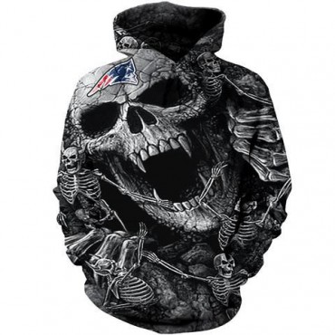 New England Patriots 3D Hoodie Black Skull