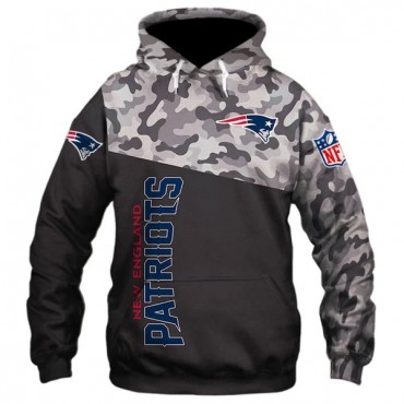 New England Patriots 3D Hoodie Black and Camouflage