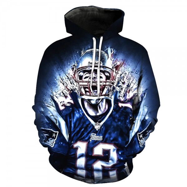 New England Patriots 3D Hoodie Blue Shout