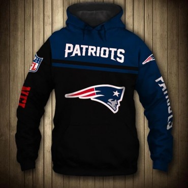 New England Patriots 3D Hoodie Blue and Black