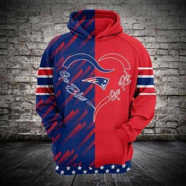 New England Patriots 3D Hoodie Blue and Red