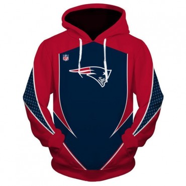 New England Patriots 3D Hoodie Classic Red and Blue