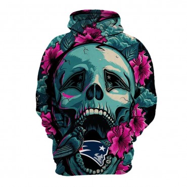 New England Patriots 3D Hoodie Flowers Skull