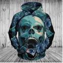 New England Patriots 3D Hoodie Flowers Skull New