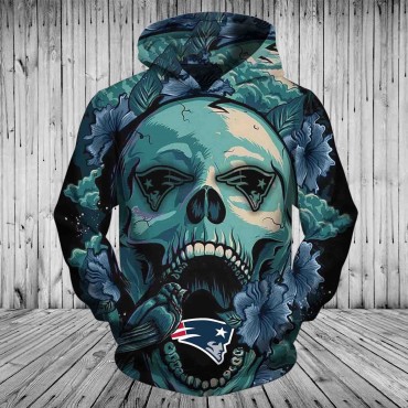 New England Patriots 3D Hoodie Flowers Skull New