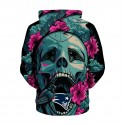 New England Patriots 3D Hoodie Flowers Skull