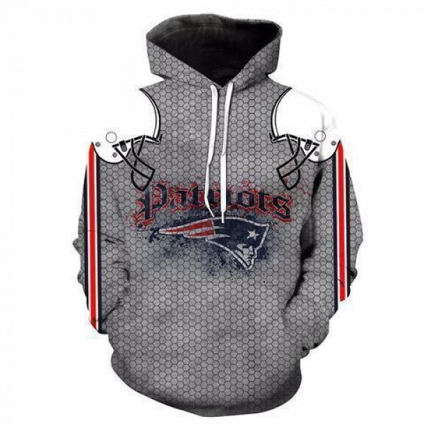 New England Patriots 3D Hoodie Grey